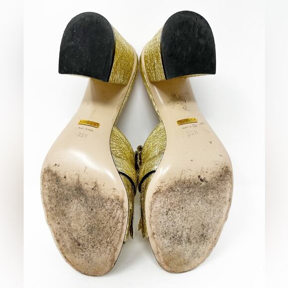 Gucci Marmont GG Mules Gold Leather Sandals - Picture 10 of 11